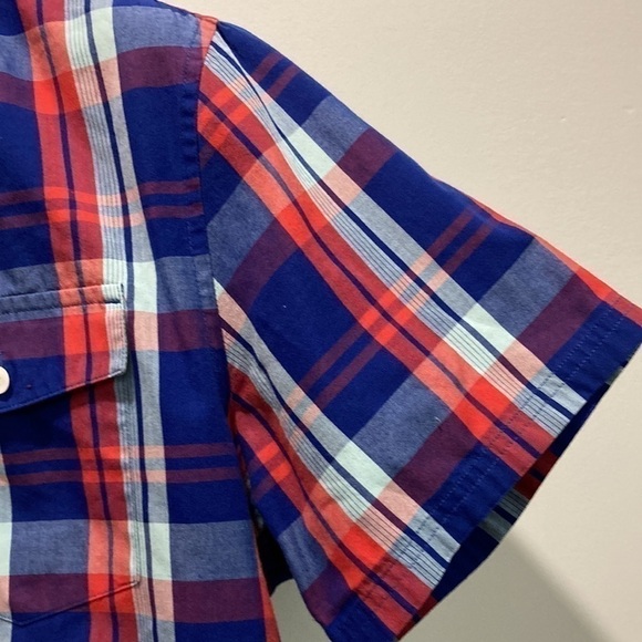 Original Penguin Blue Red Plaid Short Sleeve Classic Fit Button Up Shirt Large - Picture 6 of 11